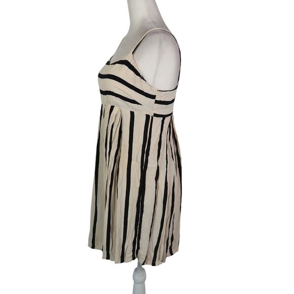Vintage 90s Awesome Cream and Black Stripe Babydoll Mini Dress M - Picture 3 of 6